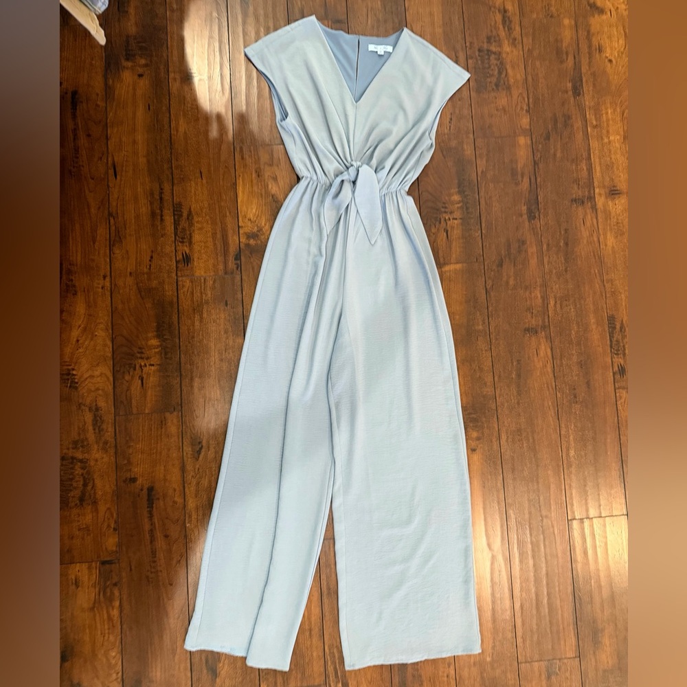 Light Blue V-Neck Tie-Waist Jumpsuit - Women